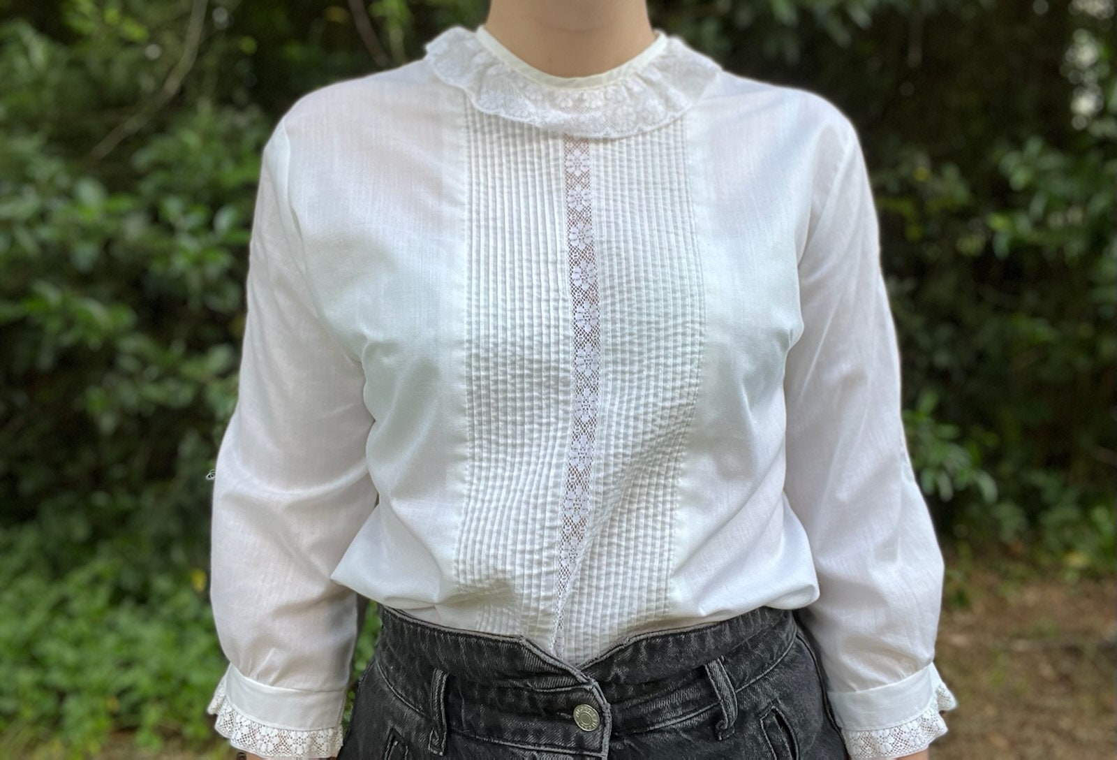 Vintage 1970s Victorian Inspired Blouse With High-neck Lace Vintage 1970s Victorian Inspired Blouse With High-neck Lace