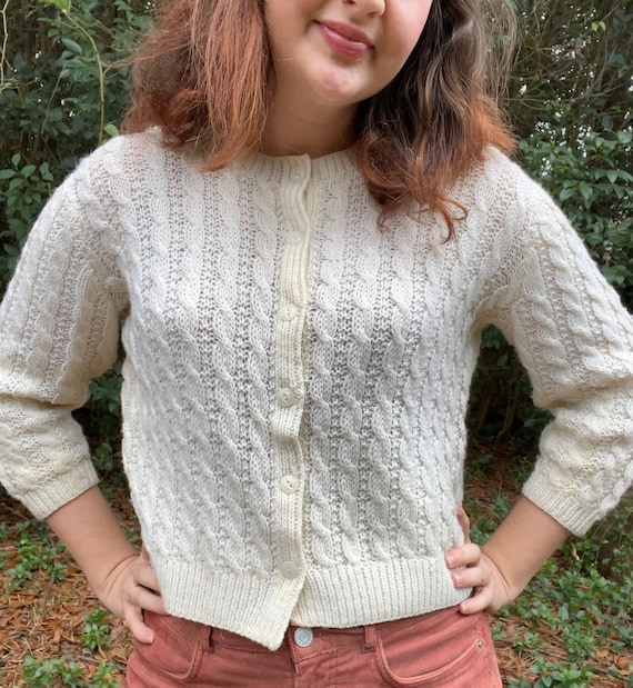 1950s Cable Knit Cardigan Sweater in Cream - Etsy