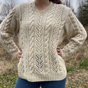 1970s Handmade Cable Knit Sweater in Cream