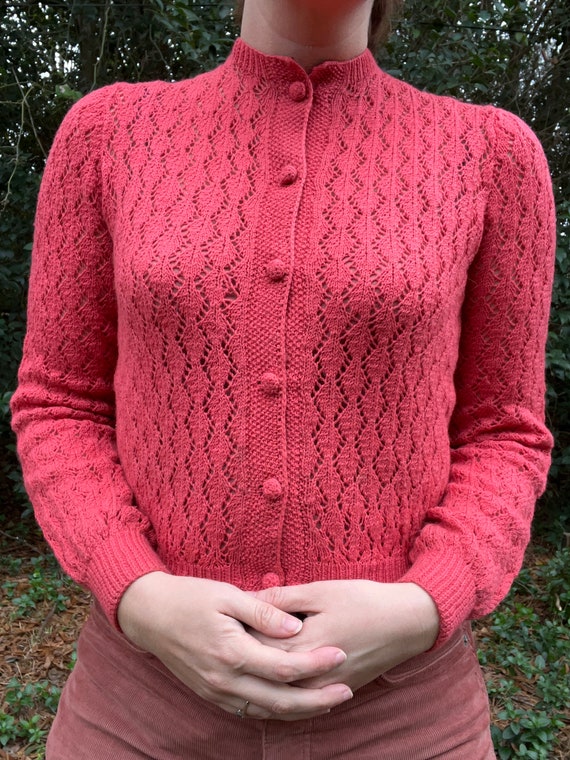 1940s Cranberry Pink Cardigan Sweater - image 3