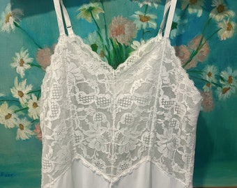 Deslizamento branco dos anos 50 da Vanity Fair | Tamanho 32 | Tricot de náilon