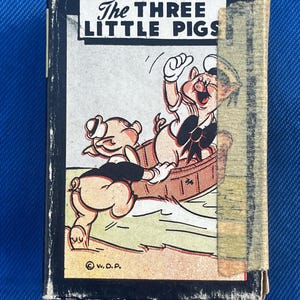 Minijuego de cartas de los Tres Cerditos, década de 1940 / Juguete infantil Disney de los años 40 de Russell Mfg. Company
