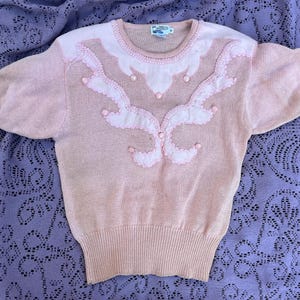 1980s Pink Short Sleeve Coquette Romantic Sweater by Avenue B