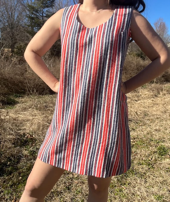 1960s Striped Mod Dress in Vertical Striped Red White Blue Fuzzy Knit  Material | S/M - Etsy Israel