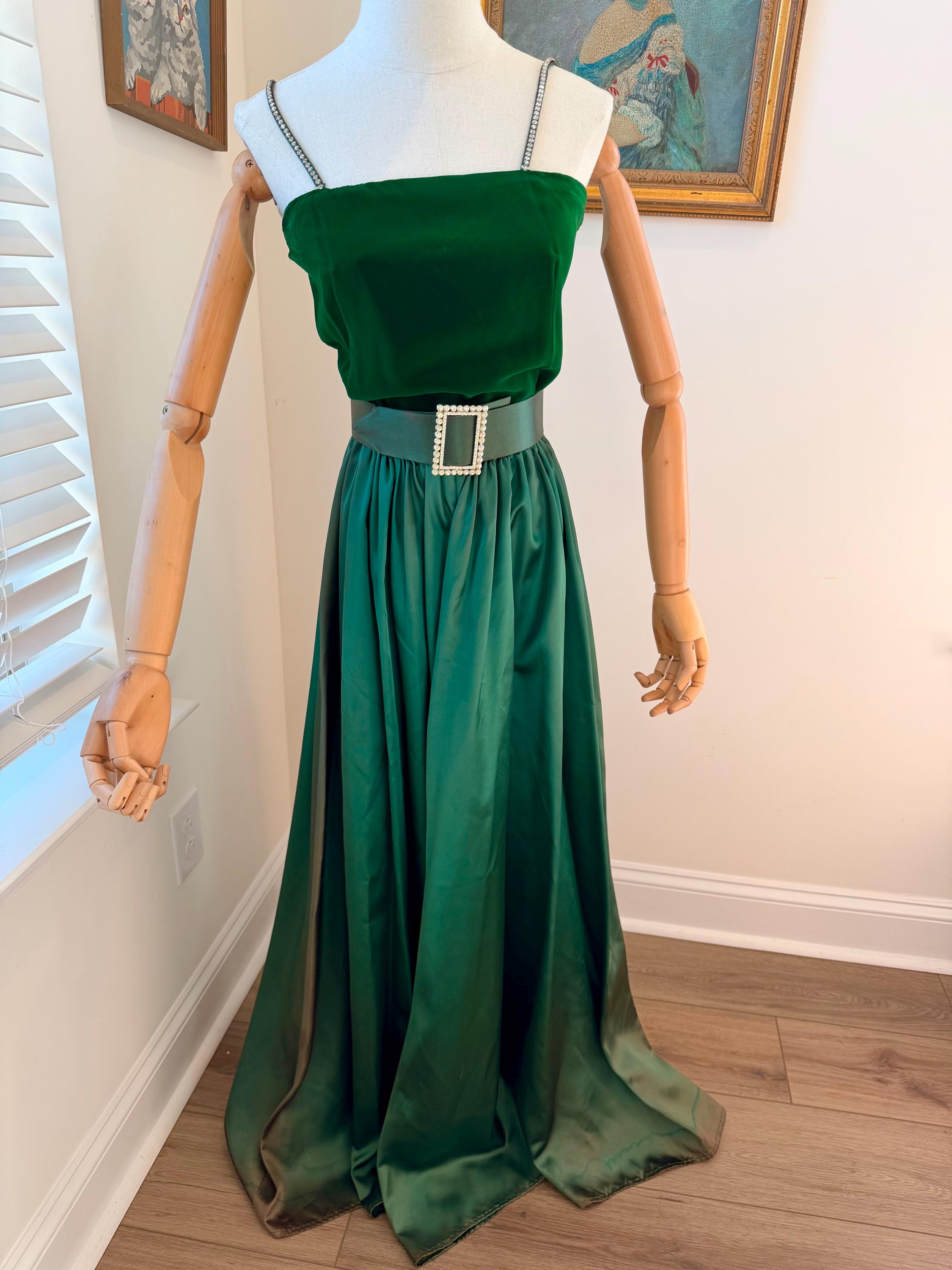 emerald green silk dress long Vintage 70s The Silk Farm Dress By Icinoo Emerald Green Sheer Striped –  Cougar Vintage Shop main image 0