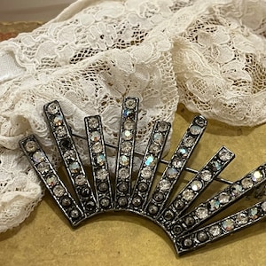 1920s Art Deco Fan-Shaped Diamanté Brooch Pin | 20s Flapper Jewelry Jewellery
