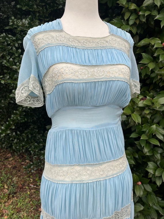 1940s Sky Blue Party Dress | Tiered 40s Dress wit… - image 7