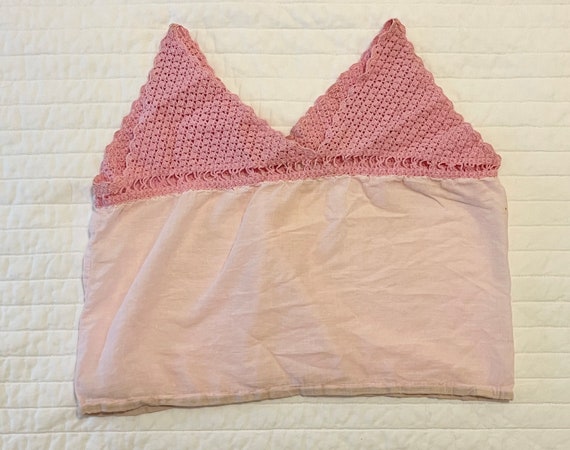 Antique Edwardian Corset Cover in Pink with Croch… - image 3