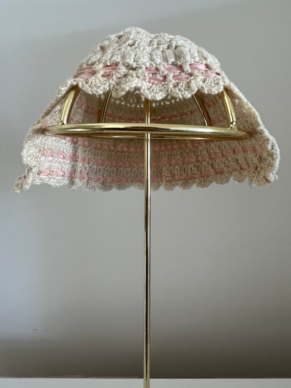 Antique 1920s Baby Bonnet Crochet with Pink Ribbo… - image 6