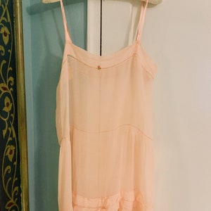 Antique 1920s Peachy Pink Chiffon Step In Teddy with Ruffles and Rosettes