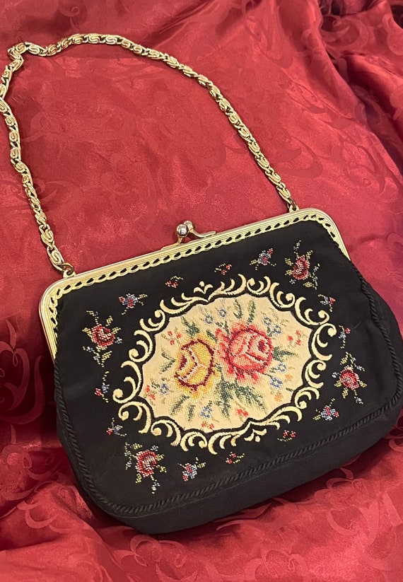 1980s Does 1950s Petit Point Tapestry Evening Bag - image 6