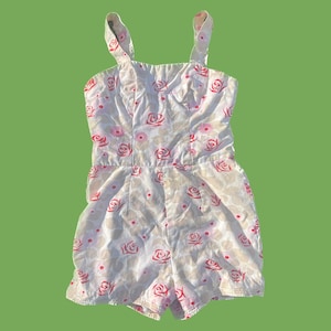 1950s Pink, Beige, and Red Floral Playsuit Romper