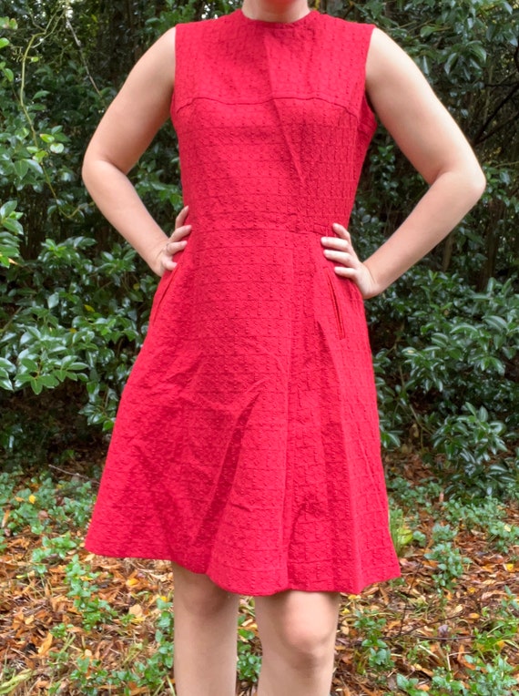 1960s Textured Red Mod Dress by Kay Windsor - image 4