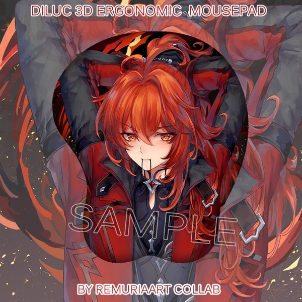 Diluc Red Dead of Night Oppai Mousepad Ergonomic 3D Male Anime Genshin Impact