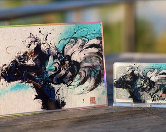 Figura de acrílico de arena movediza de Von Lycaon, Zenless Zone Zero ZZZ, fan art, mercancía legítima de anime, estilo de arte de tinta de hombre lobo peludo de doble cara, acrílico