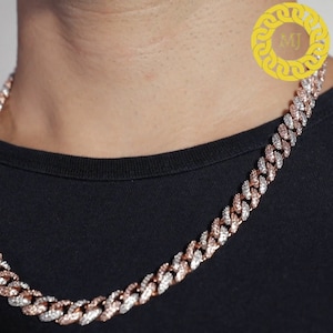 8 mm VVS Moissanite Diamond Prong Link Chain Naszyjnik z ogniwami kubańskimi ze srebra próby 925 Certyfikat GRA Tester diamentów VVS Clarity D Color Pass
