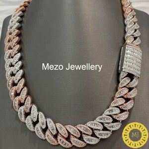 Ciężki solidny 925 srebrny męski łańcuszek VVS1 Moissanite z diamentami w kształcie bagietki, łańcuszek Icedout Rapper, szerokość 22 mm, zapięcie wysokiej jakości