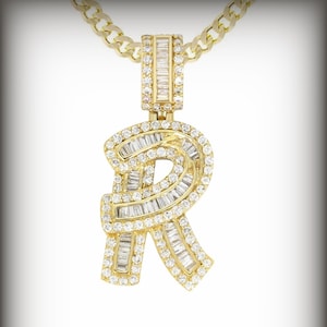 Pingente de alfabeto com inicial personalizada | Prata de lei 925 banhada a ouro | Testador de diamantes de moissanita VVS1 | Pingente HipHop com pingente esfolador