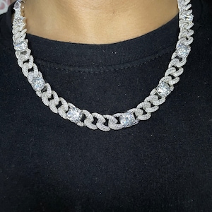 Heavy Solid 925 Sterling Silver Men's VVS1 Moissanite Diamonds Studded Cuban Chain,Icedout Rapper chains,10mm wide,Quality Clasp,Cushion