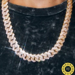 Ciężki solidny 925 srebrny męski łańcuszek VVS1 Moissanite z diamentami zdobiony kubańskimi, łańcuszki Icedout Rapper, szerokość 17 mm, wysokiej jakości zapięcie pudełkowe
