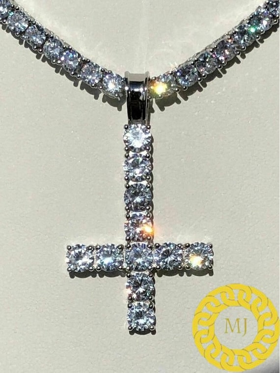 5 mm VVS Moissanite Diamond Cross Pendant, Upside Down Cross Silver Pendant for Men & Women, Charm Pendant,Wedding Pendant, Anniversary Gift