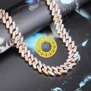 Ciężki solidny 925 srebrny męski łańcuszek VVS1 Moissanite z diamentami zdobiony kubańskimi, łańcuszki Icedout Rapper, szerokość 20 mm, wysokiej jakości zapięcie pudełkowe