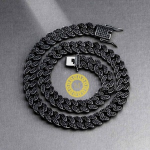 12mm Black VVS1 Quality Moissanite Cuban chain | 925 Solid Sterling Silver | Silver Oxidised | Cuban Curb Link Chain | Special Box Closure