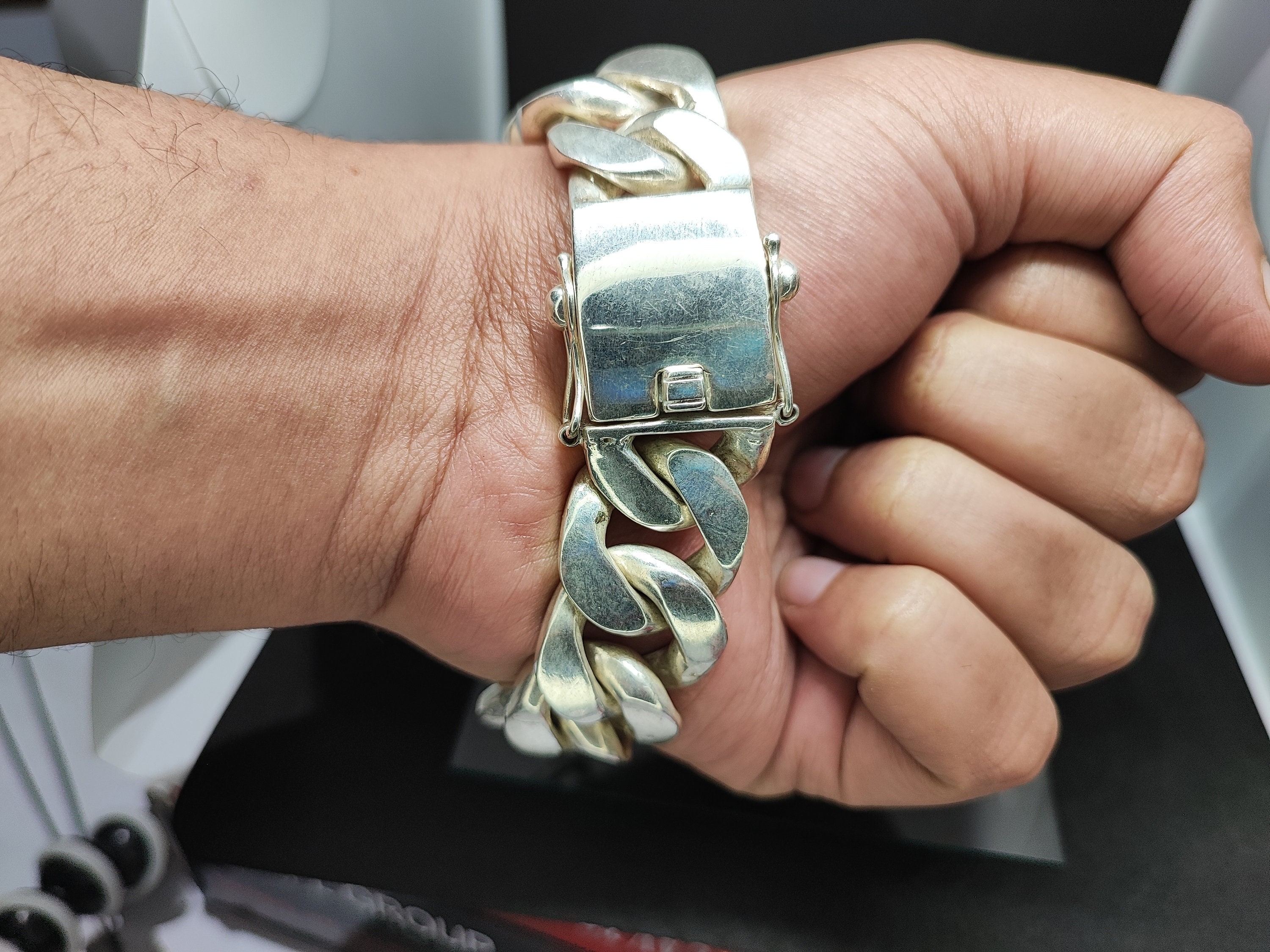 Chunky Bracelets Silver, Cuban Bracelets Men, Baguette Chain Men