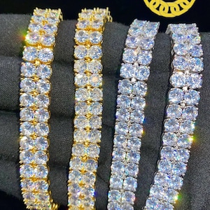 VVS1 Moissanite Diamond Double Raw Bransoletka 925 Srebro Hip Hop Męska Bransoletka tenisowa Moissanite Iced Out 12 MM, Najlepszy prezent dla niego i dla niej