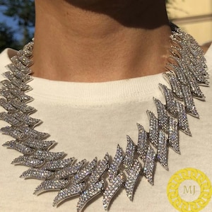 Ciężki solidny 925 srebrny męski VVS1 Moissanite Diamentowy łańcuszek kubański z kolcami, łańcuszki Icedout Rapper, szerokość 30 mm, wysokiej jakości zapięcie pudełkowe