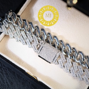 16 MM VVS1 Moissanite Icedout baguette Cuban Chain z 14-karatowym białym złotem wykończonym srebrem wysokiej próby 925, 16 - 28'', Pass The Diamond Tester