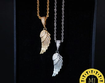 VVS1 Moissanite diamonds Studded Solid 925 Sterling Silver Gorgeous Angel Wing pendant | Iced Out pendant/14k Gold plated Angel wing Pendant