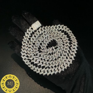 Ciężki solidny 925 srebrny męski VVS1 Moissanite Diamentowy łańcuszek kubański z kolcami, łańcuszki Icedout Rapper, szerokość 15 mm, wysokiej jakości zapięcie pudełkowe