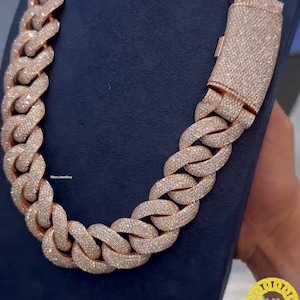 Heavy Solid 925 Sterling Silver Men's VVS1 Moissanite Diamonds Studded Cuban Chain,Icedout Rapper chains,25mm wide, Quality Box Clasp