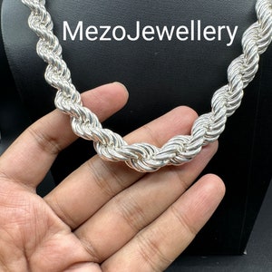 Men&#39;s 12 MM width Real Solid 925 Sterling Silver HEAVY SOLID Rope Chains 18&quot; - 30&quot;, Rope Chain, Rope necklace, Hip hope chain, Rappers chain