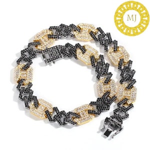 17 MM VVS1 Moissanite Diamond Miami Cuban Figaro Chain w srebrze próby 925, Iced Out Dwukolorowy naszyjnik Figaro 3:1, Pass The Diamond Tester