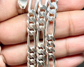 Figaro Silver Chain, Figaro 925 Sterling Silver Necklace, Thick Silver Necklace, Classic Sterling Silver Necklace, 6 mm Chain