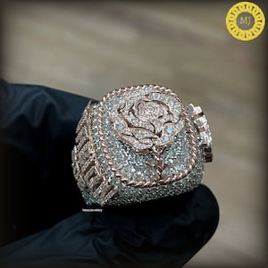 Anillo de campeón personalizado con letra de moissanita VVS1, anillo de hip hop, anillo personalizado para hombre, joyería de plata, probador aprobado, regalo para él