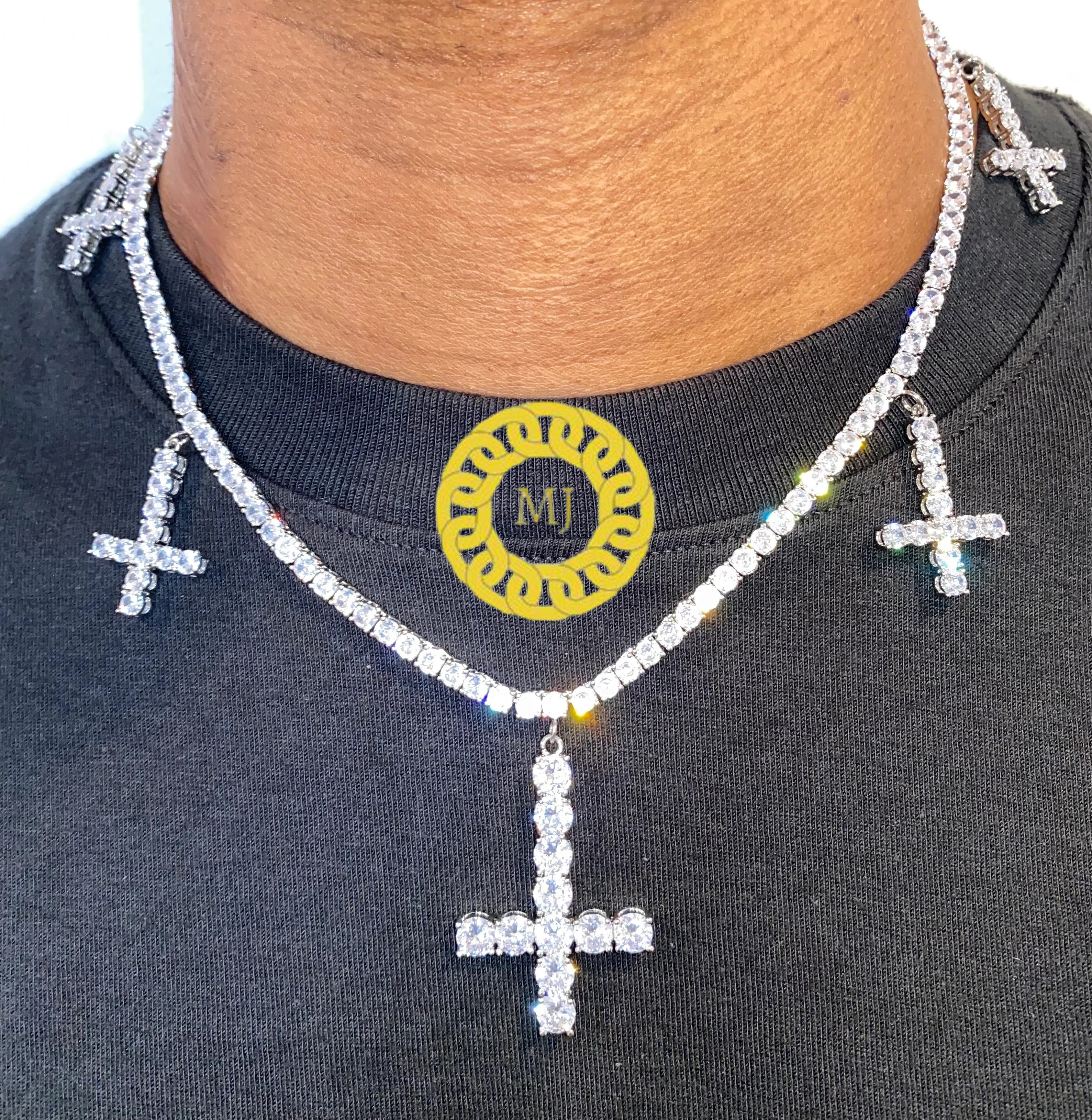 アクセサリー Iced Out Cross Tennis Chain Necklace Iced Hip Hop CZ Cross Pendant w/ 3mm 16
