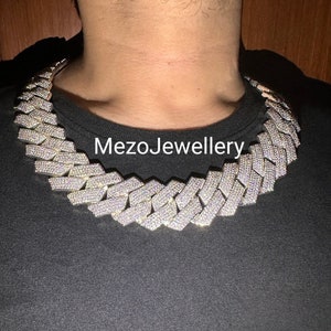 Ciężki solidny 925 srebrny męski łańcuszek VVS1 Moissanite z diamentami zdobiony kubańskimi, łańcuszki Icedout Rapper, szerokość 35 mm, wysokiej jakości zapięcie pudełkowe