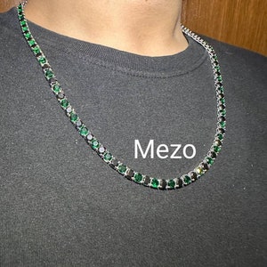 Naszyjnik tenisowy ze szmaragdami i czarnymi diamentami, SOLIDNY 14-karatowy złoty łańcuszek tenisowy Iced Out, pojedynczy rząd 16"-30", unikatowy naszyjnik w kolorze czarnym i zielonym