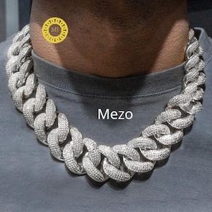 Ciężki solidny 925 srebrny męski łańcuszek VVS1 Moissanite z diamentami wysadzanymi kubańskimi, łańcuszki Iced Out Rapper, szerokość 28 mm, wysokiej jakości zapięcie pudełkowe