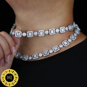 8 mm NOWY styl kwadratowy naszyjnik tenisowy z poduszką Iced Out łańcuch tenisowy VVS1 kamienie moissanite Hip Hop Bling Raper, naszyjnik ze srebra 925