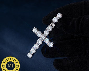 5 MM VVS Moissanite Diamond Cross Pendant,Icedout bling cross Silver Pendant For Men & Women,Charm Pendant,Wedding Pendant, Anniversary gift