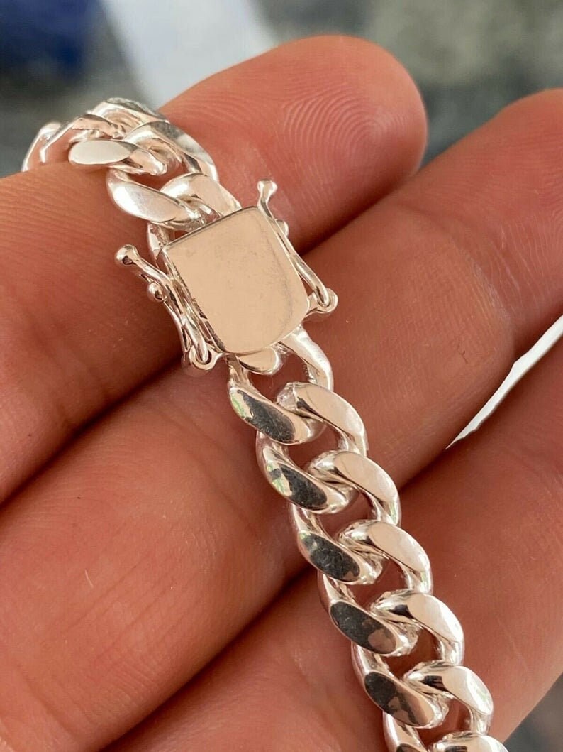 Catena Maglia Cubana Miami Piatta Uomo Argento Sterling 925 Massiccio - Foto 9