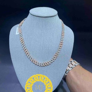 9 mm VVS Moissanite Diamond Prong Link Chain Naszyjnik z ogniwami kubańskimi ze srebra próby 925 Certyfikat GRA Tester diamentów VVS Clarity D Color Pass