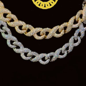 15 mm Infinity Cuban Chain VVS1 Moissanite With 14k White Gold Finished In Sterling Silver 925 , 18 - 26 Inch'' ,Pass The Diamond Tester