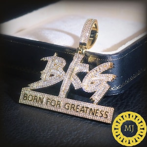 Pingente de prata luxuoso gelado para fora Baguette Born For Greatness, joias de hip hop, presente para ele, pingentes de rapper Icy BFG, joias personalizadas