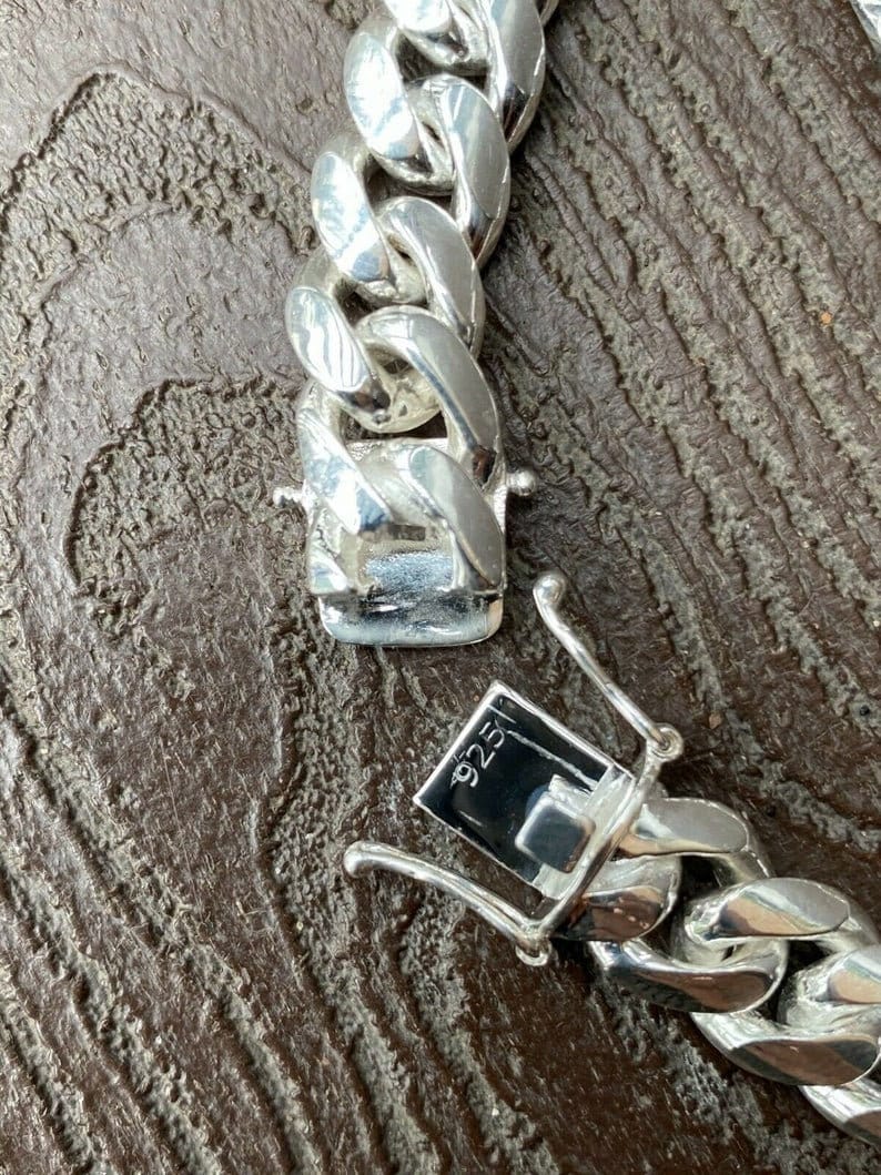 Collana Hip Hop Uomo &ndash; Cubana Curb Chain Placcata Argento &ndash; 24&Prime; X 10mm &ndash; 65g