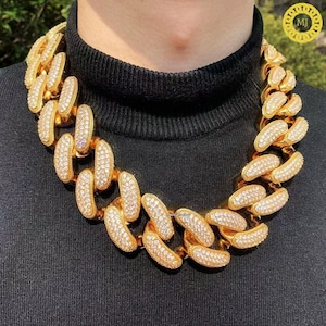 Ciężki solidny 925 srebrny męski łańcuszek VVS1 Moissanite z diamentami wysadzanymi kubańskimi, łańcuszki Icedout Rapper, szerokość 40 mm, zapięcie typu box Clasp Icy